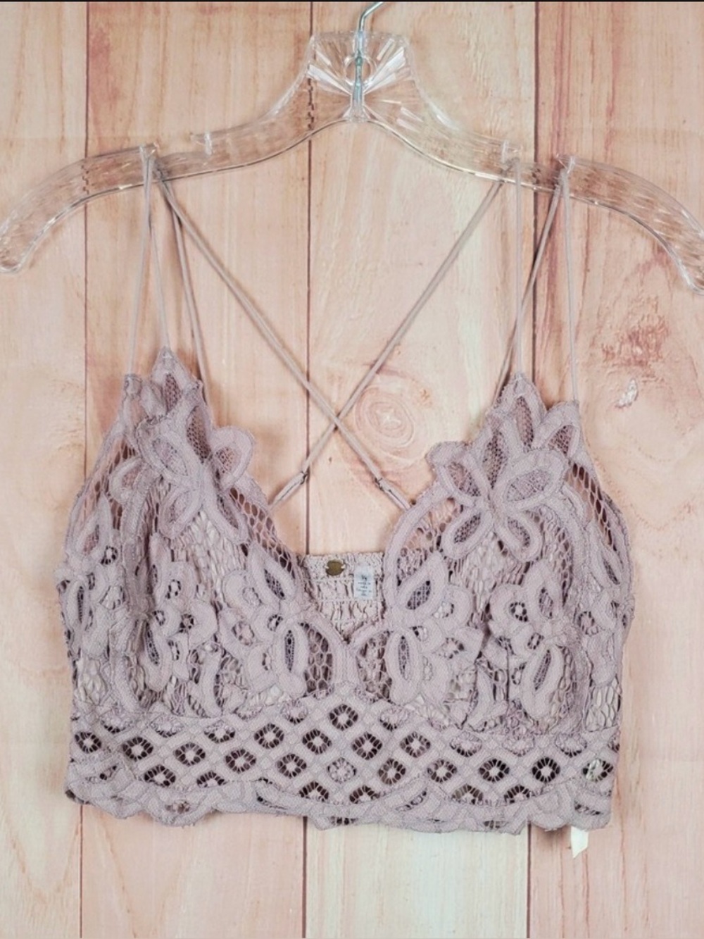 Free People Womens‎ Bralette Bra Sz large Pink Lace Cotton Double Strap